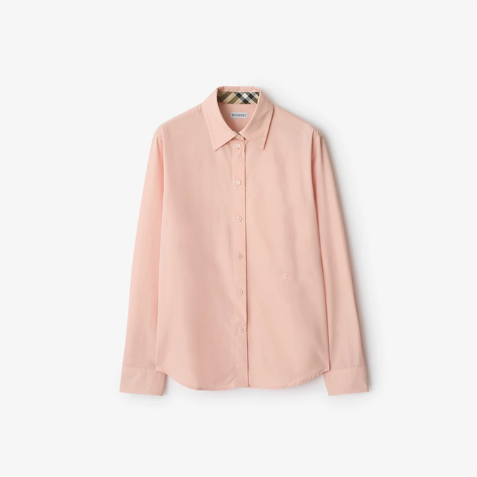 burberry check trim cotton poplin women long sleeve shirt